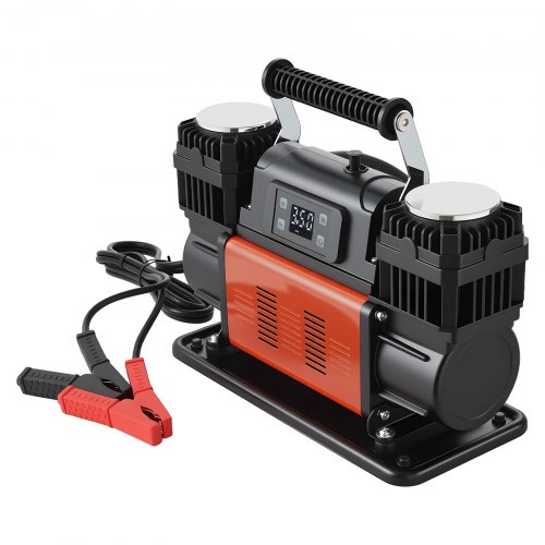 VEVOR tweecilinder luchtcompressor, 300 l/min, bandenpomp met automatische uitschakeling, 12 V, 10,3 bar, offroad luchtpomp met LCD digitaal display en adapters voor vrachtwagens, auto's, SUV's, terreinwagens en campers.