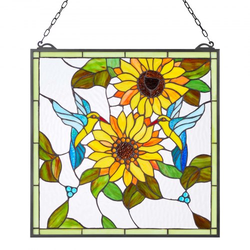 VEVOR Glas-in-lood Raampaneel Raamdecoratie Hangend 502x520mm Rechthoekig Vintage afbeelding