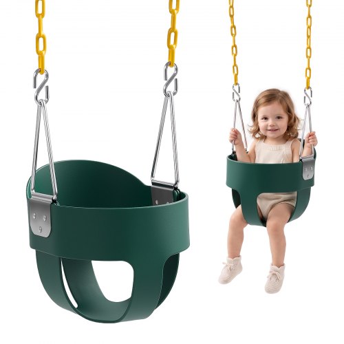 VEVOR Kinderschommel, 136 kg, hoge rugleuning, volledig kuipzitje, groen, voor buiten- en binnenspeeltuinen, gecoate kettingen en karabiners, volledig