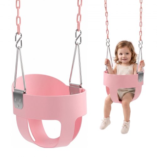 VEVOR Kinderschommel, 136 kg, hoge rugleuning, volledig kuipzitje, roze, voor buiten- en binnenspeeltuinen, gecoate kettingen en karabiners, volledig