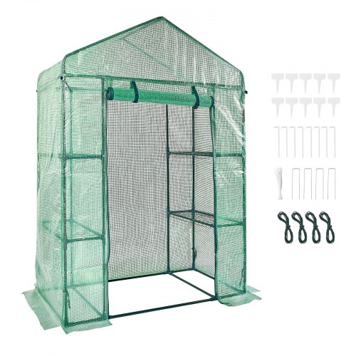 VEVOR foliekas 141x74.5x205cm tomatenkas 15kg laadvermogen kas tuinhuis koude bak PE materiaal stalen buis tomatenkas groentekas met 4 planken plantenkas