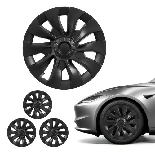VEVOR 4-delige wieldoppenset voor Tesla Model 3 17-23 inch, 18 inch ABS kunststof wieldoppen, 10-spaaks wieldoppen met klikbevestiging, R18 wieldoppen voor decoratie en stofbescherming, matzwart