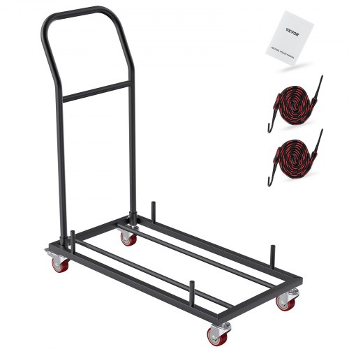 VEVOR Klapstoelwagen, Commerciële Ijzeren Kar met 12 Stoelen, Klapstoel Plankwagen met 4 Wielen, Opbergwagen voor Plat Stapelbare Plastic, Hars & Houten Stoelen afbeelding