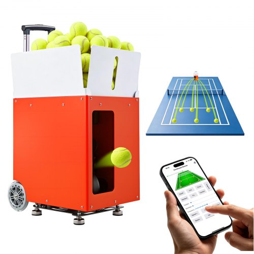 VEVOR Tennisballenmachine, max. 121 km/u, tafelballenwerper, capaciteit 110 ballen, ballenwerpmachine met spincontrole, app-bediening, 20 trainingsmodi, 4 uur batterijduur, wielen en metalen behuizing