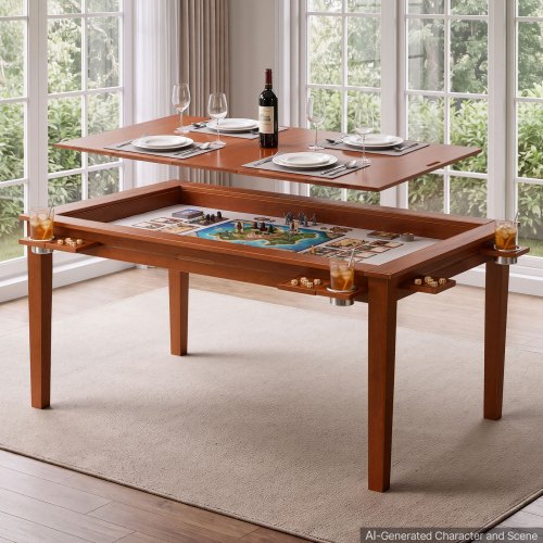 VEVOR Bordspeltafel 160x100x76cm 2-in-1 Spel- & Eettafel Draagvermogen 200kg, Ruim voor 6 spelers, Massief hout, met afneembare tafelbladen, bekerhouders, leren speelmat en uitschuifbare dienbladen