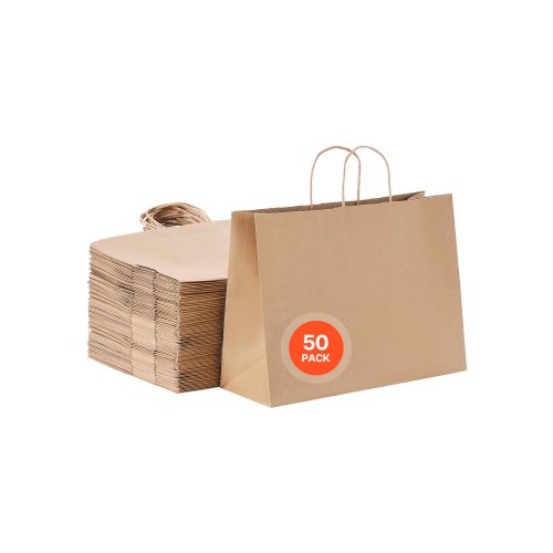 VEVOR Papieren draagtas met handvat Papieren tas 50 stuks 406x152x308mm Bruin afbeelding
