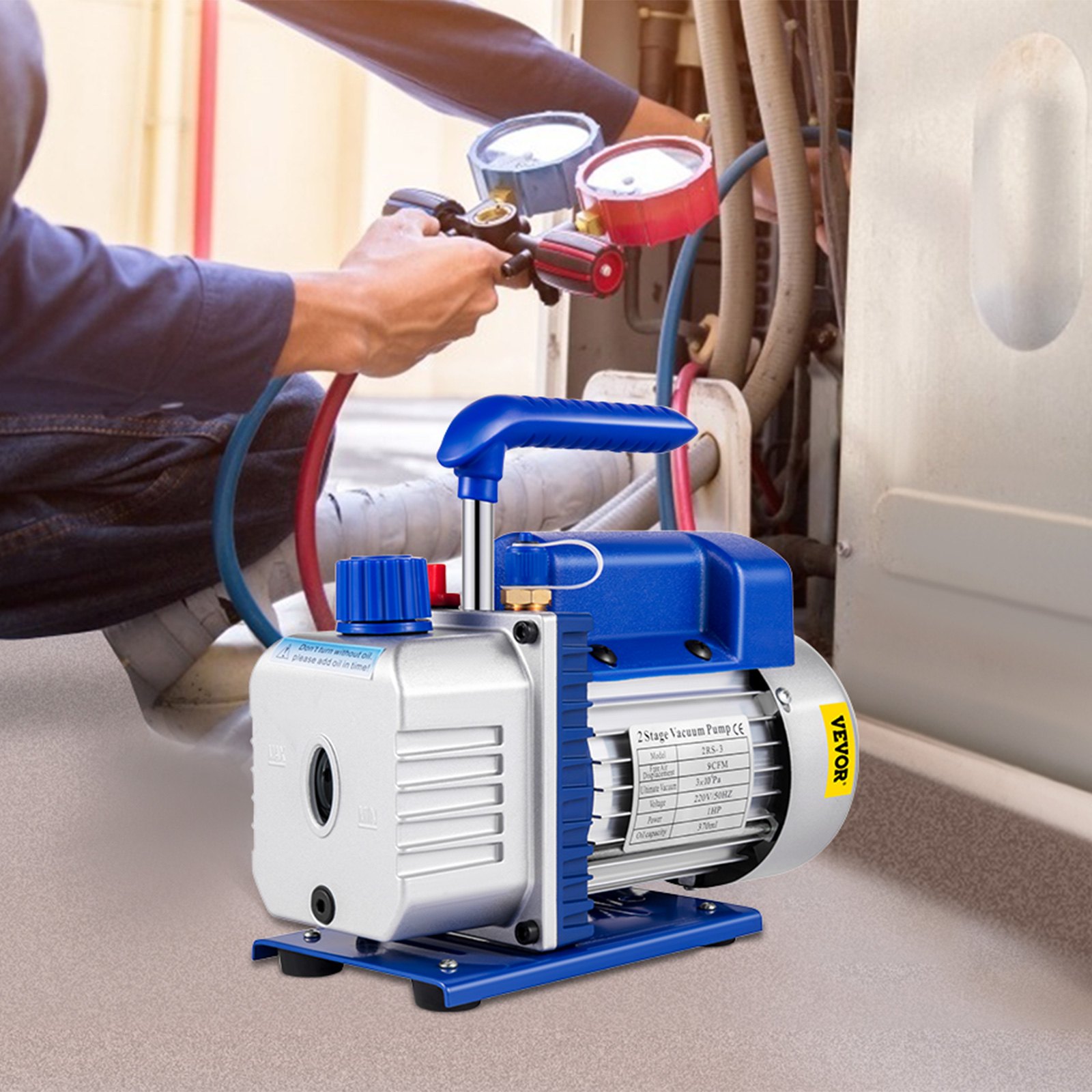 VEVOR 5 CFM vacuümpomp airconditioning vacuümpomp 2-traps draaischuif