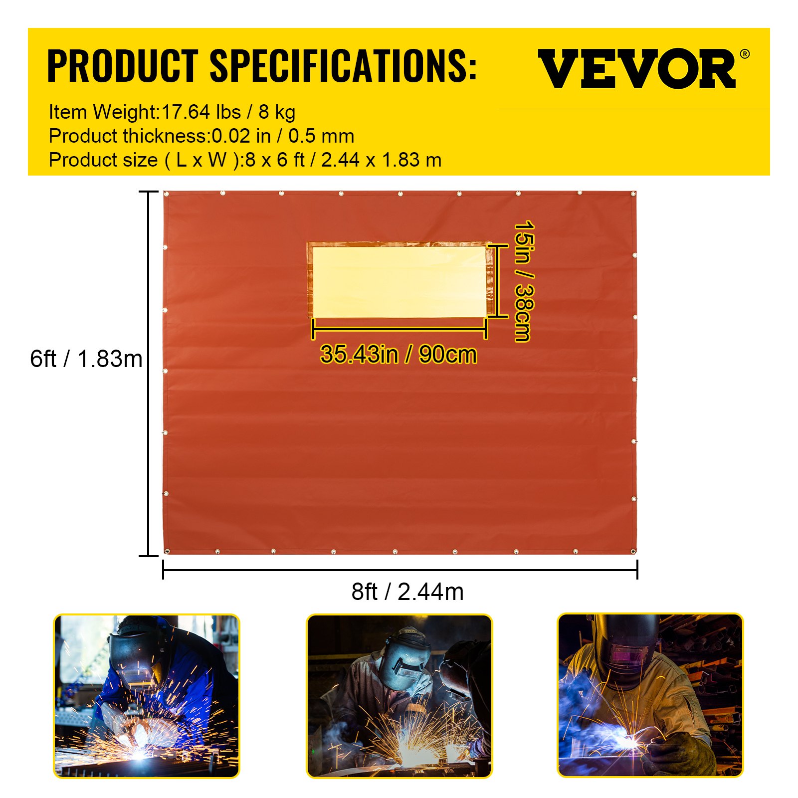 VEVOR Lasgordijn, 1,8 x 2,4 m, laswerend gordijn van vlamvertragend vinyl, lasscherm met 4 zwenkwielen en een 6-traps uv-bescherming, lasbescherming met venster