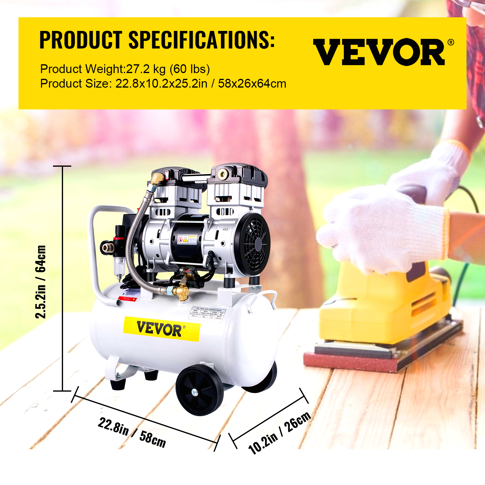 STAHLWERK Compresseur 30 l Réservoir – Sans huile & silencieux, 8 bar, Compresseur d'air comprimé avec moteur Brushless, 1,97 CV, 1,45 kW, 250 l/ min, compresseur silencieux, compresseur à piston
