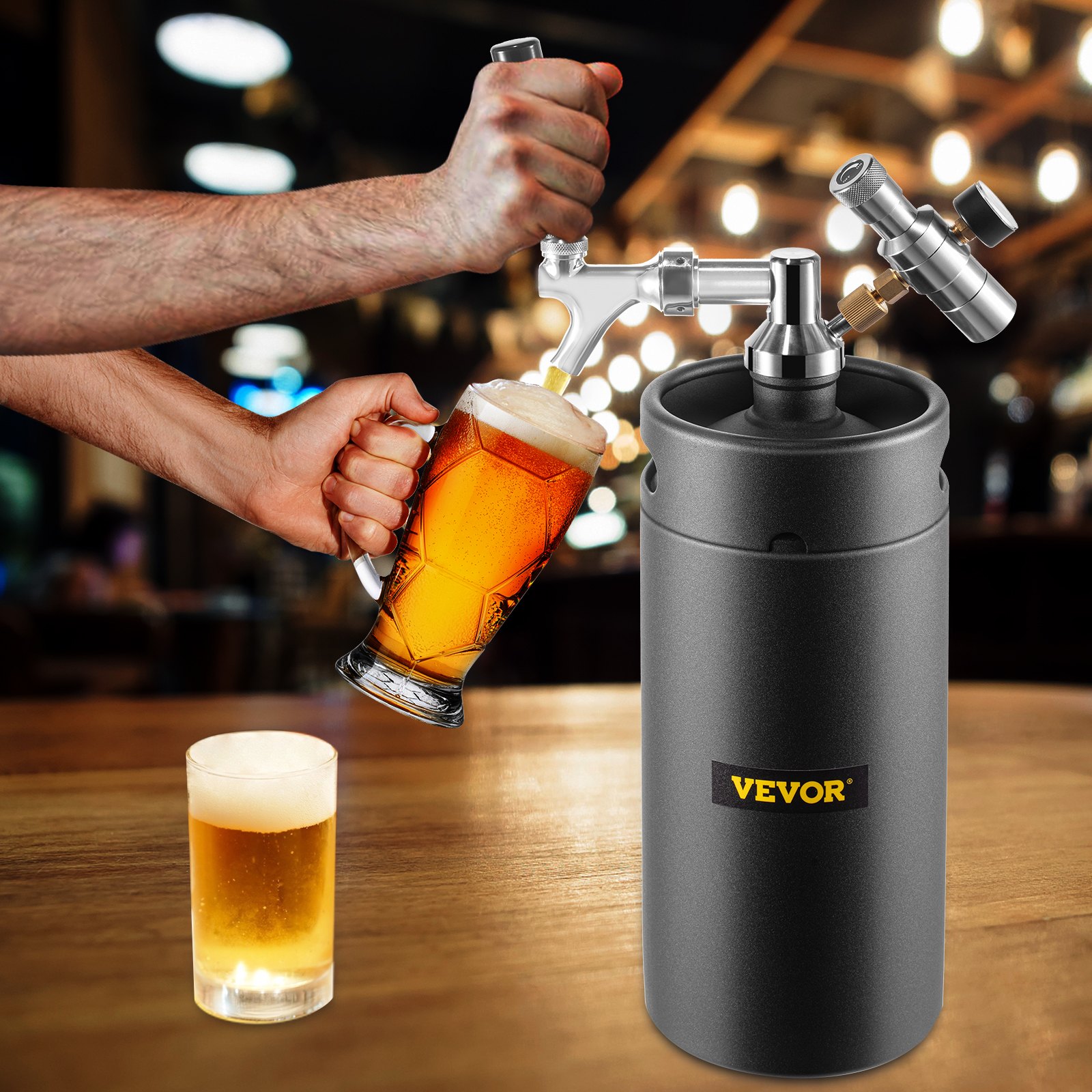 TMCRAFT - Mini Keg Growler van 4 liter - huishoudelijk vatsysteem van geperst roestvrij staal om bier versheid en carbonisatie te behouden (mat zwart