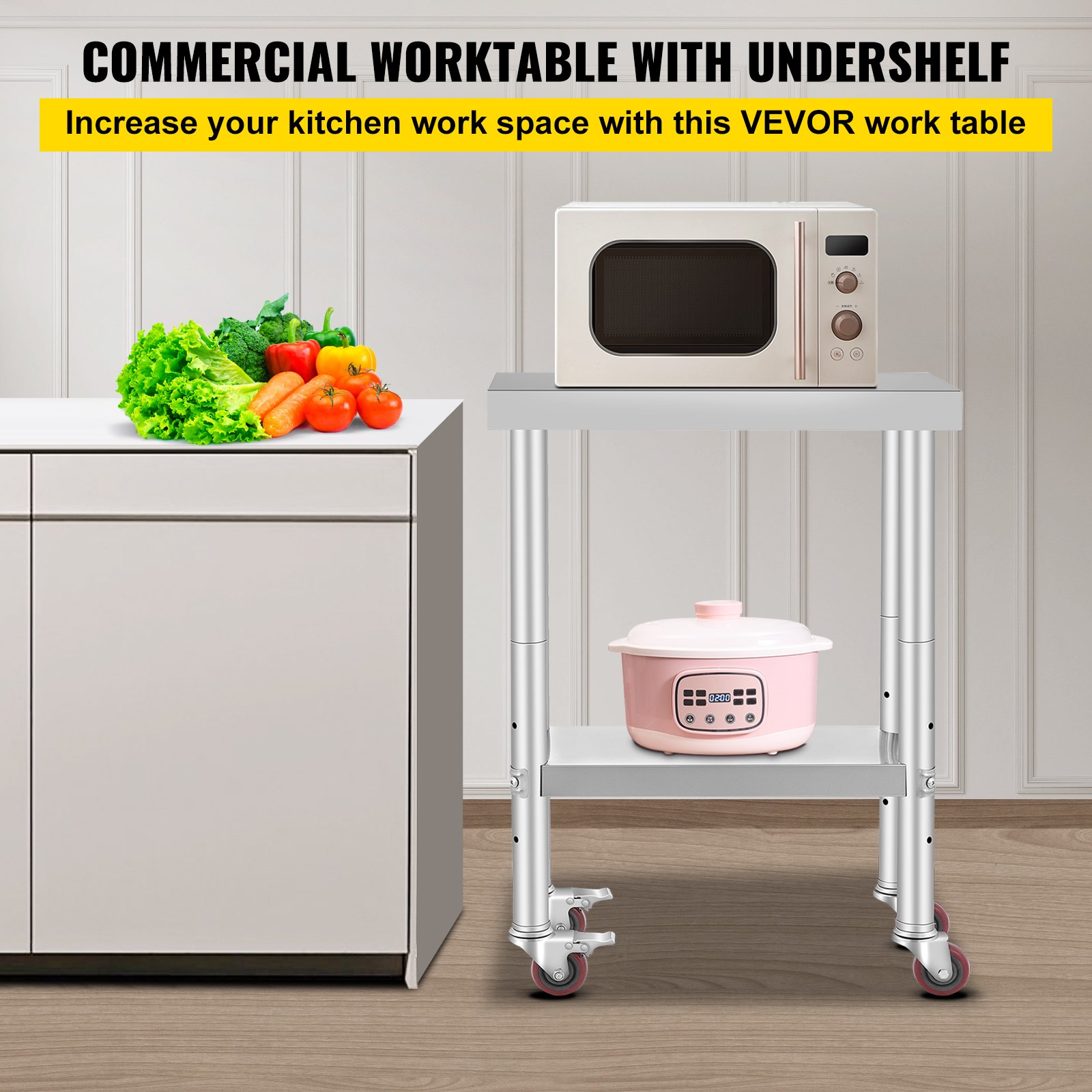 Keuken Werktafel SucceBuy 30.48x60.96 cm | Commerciale Bereidingsplank met 4 Wielen