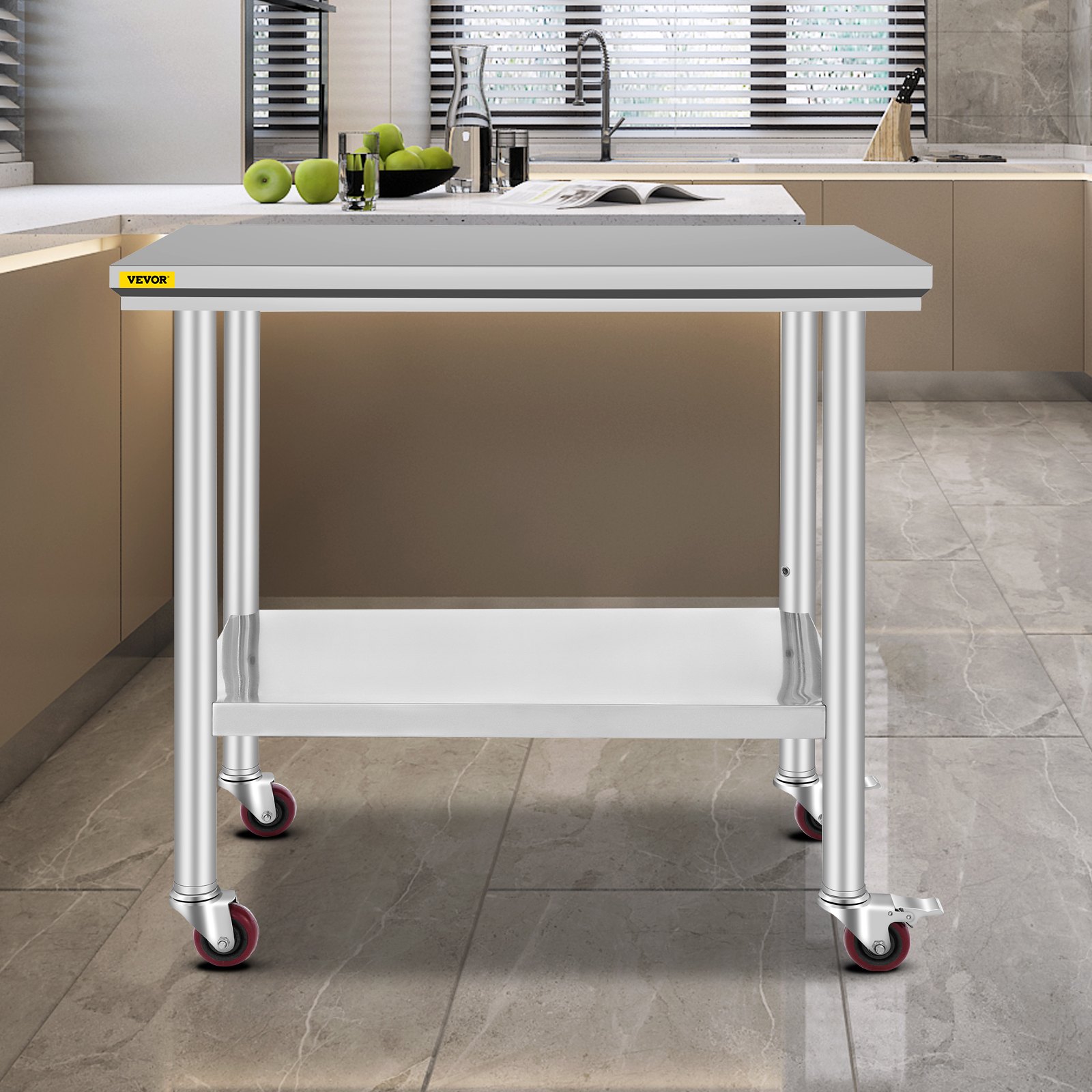Commerciële Keuken Werktafel Prep Tafel met 4 Wielen RVS 24x12