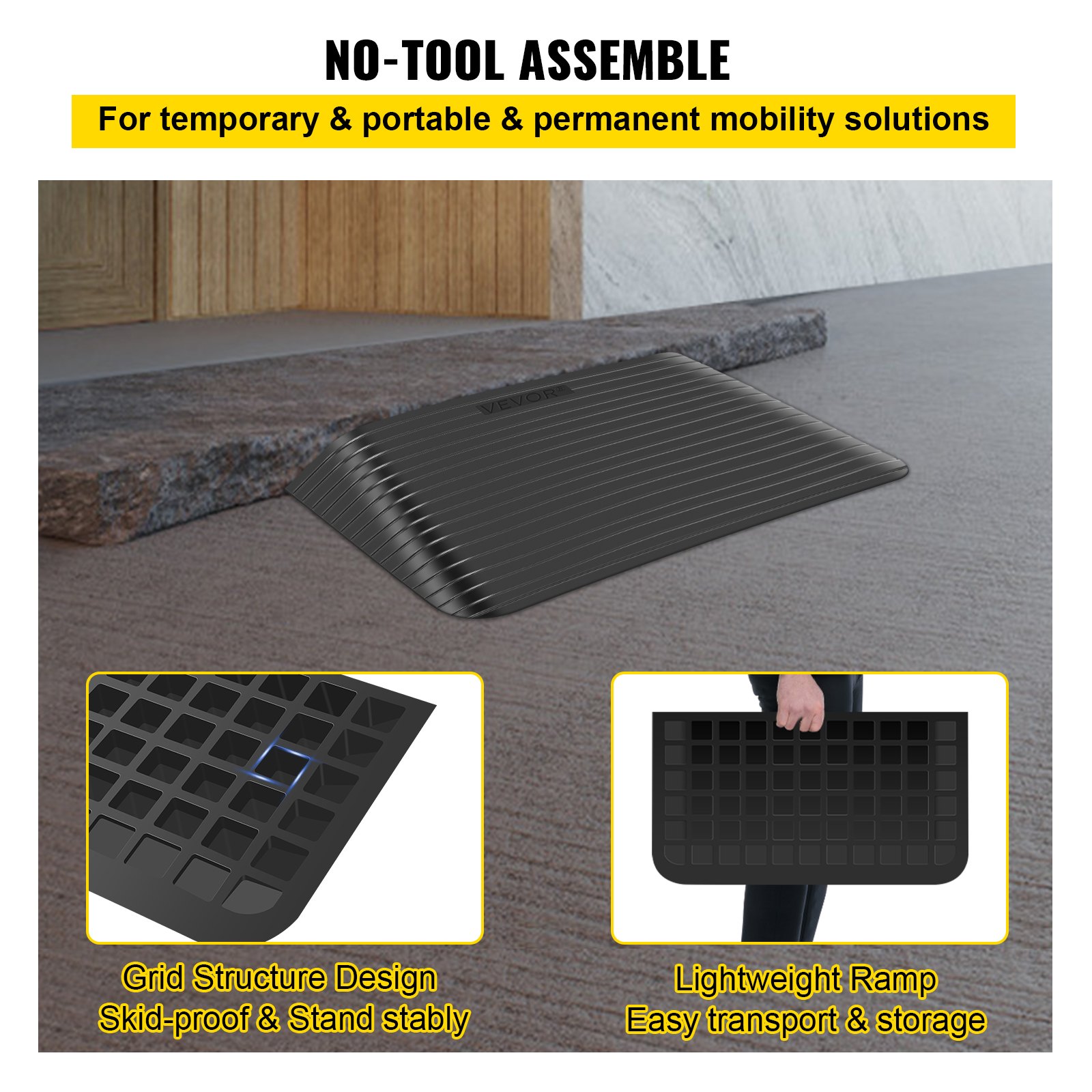 Stoeprandophelling, rubberen oprijplaat, 2 stuks rubberen stoeprandhelling, 48,7 × 24 × 10 cm, zwart, stoeprand helling voor auto, scooter, motorfiets, rolstoel, drempel, belastbaarheid 2 ton