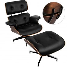 Klasyczny fotel i podnóżek ze sklejki orzechowej ze skóry PU w stylu Eames