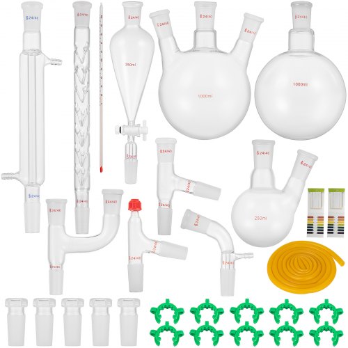 

VEVOR Новый набор посуды для химической лаборатории с 24/40 стеклянными заземляющими соединениями 29шт