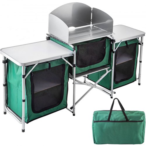 

VEVOR Кемпинговая кухня на открытом воздухе кемпинговый поварской стол 3 сумки на молнии кемпинговая кухня зеленый