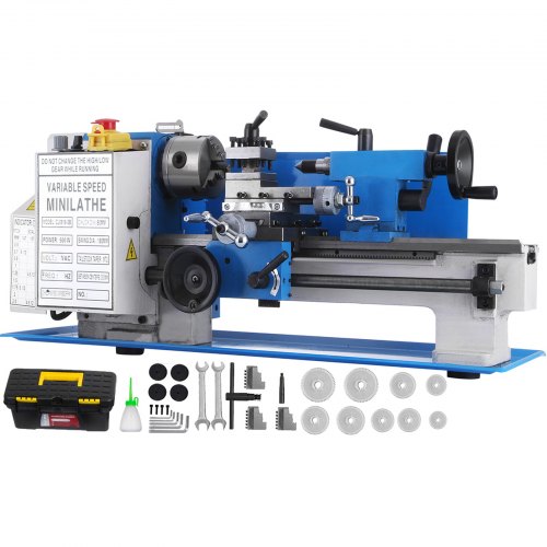 VEVOR Mini Metal Lathe 7x12 Inch Precision Variable Speed 2250RPM 400W Scale Telescopic Sets Metal Wood Working Lathe Automatic with 3-jaw Self-Centering Chuck