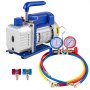 Ac Refrigeration Kit A/c Manifold Gauge Air Vacuum Pump Hvac Combo 1.8cfm ¼ Hp