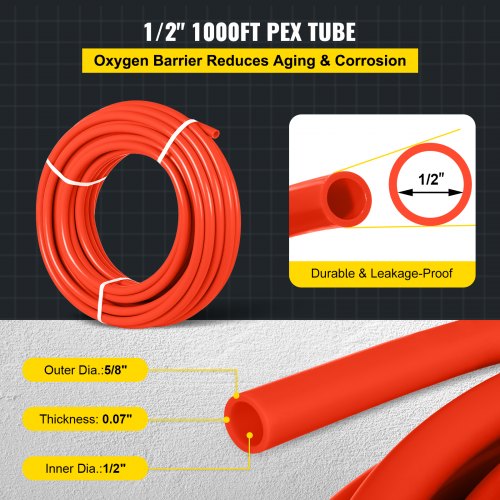 1/2" x1000ft Pex Pipe/Tubing Oxygen Barrier EVOH Red 1,000ft Heating 