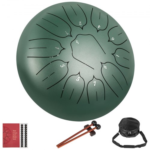 

VEVOR Steel Tongue Drum 11 Notes 10 Inches Dia Tongue Drum Mineral Green Handpan Drum Notes Percussion Instrument Steel Drums Instruments with Bag, Book, Mallets, Mallet Bracket