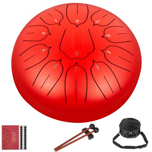 10" 11 Notes Steel Tongue Drum Handpan Drum Red 10 inch Percussion Instrument