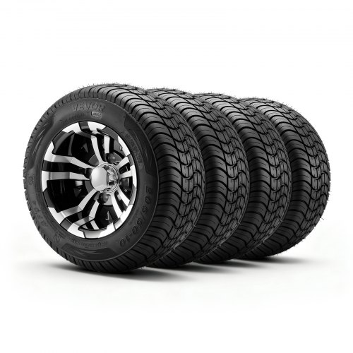 

VEVOR Golf Cart Wheels, 10" 205/50-10 Black Aluminum Alloy Golf Cart Tires and Wheels Combo (Set of 4) Fit Club Car, EZGO, Yamaha, 4 Ply Rubber 4-Lug Lawn Mower Tires & Rims, 675 lbs Load, All-Terrain