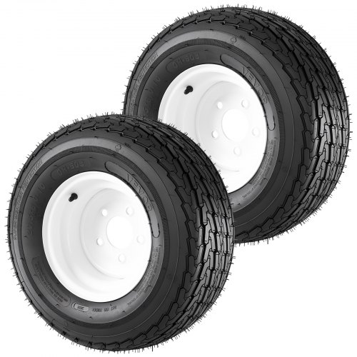 VEVOR 2-Pack Trailer Tire Rim Assembly 20.5x8-10 with 5 Lug on 4.5 in PCD, 6 Ply Load Range C Trailer Tire on 10" White Rims, 2.8 in Center Bore, Max Load 1100LBS 50PSI for Utility/Boat/Camper Trailers