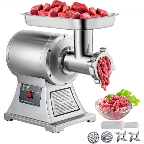 

VEVOR Commercial Meat Grinder,550LB/h 1100W Electric Meat Grinder, 220 RPM Heavy Duty Stainless Steel Industrial Meat Mincer w/2 Blades, Grinding Plates & Stuffing Tubes