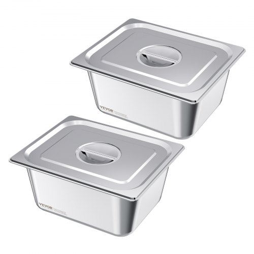 VEVOR 1/2 Size Hotel Pans with Lids Steam Pans 6"" Deep Stainless Steel 2 Pack
