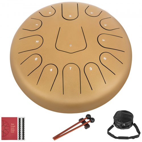 Steel Tongue Drum Percussion Instrument 13 Notes 12 Inch Hang Tongue Drum Golden