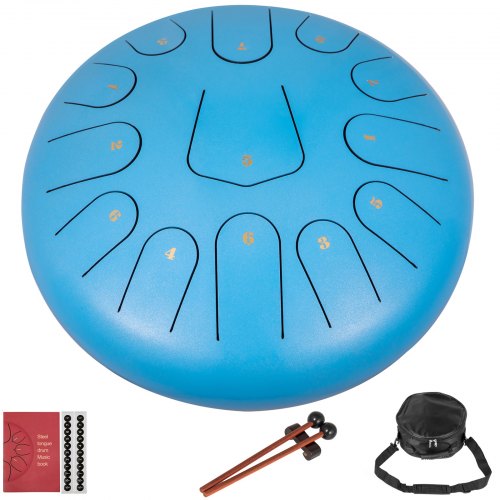 

VEVOR Steel Drum 13 Notes Percussion Instrument 12 Inches Tongue Drum, Steel Tongue Drum, Steel Drums Instruments With Bag, Book, Mallets, Mallet Bracket, Hang Pan Drum Instrument, Sky Blue