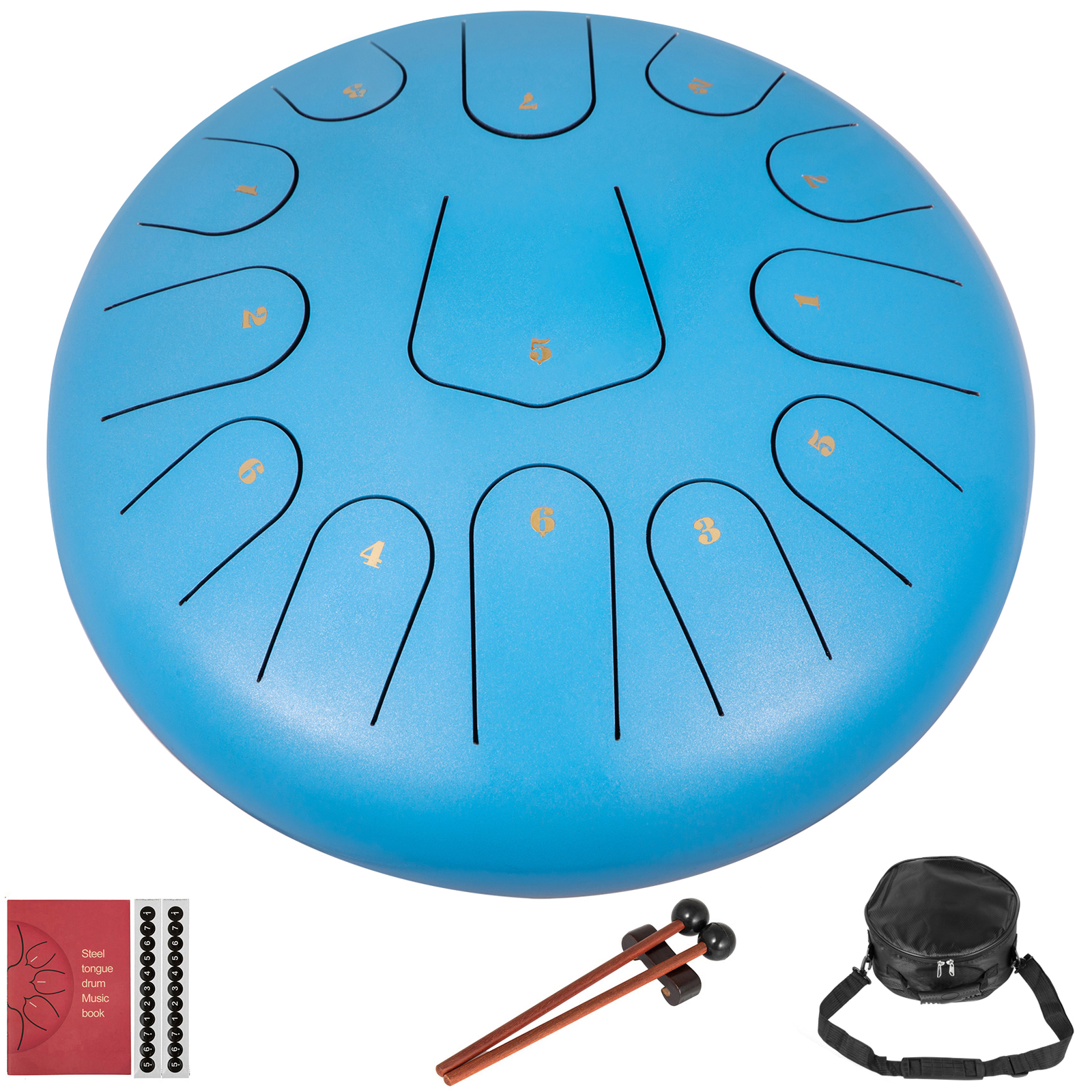 12'' 13 Notes Steel Tongue Drum Handpan Drum Blue With Book Bag Music Learning от Vevor Many GEOs