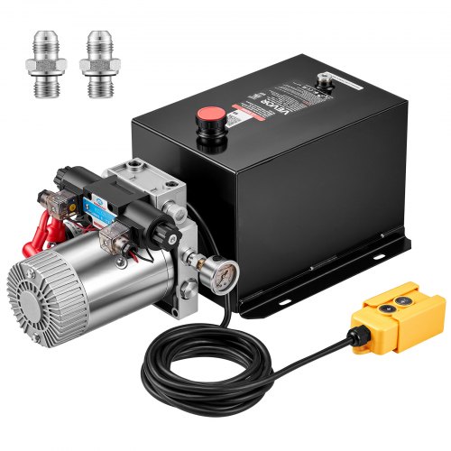 VEVOR 12 Quart Hydraulic Pump, DC12V 1.6KW Double Acting Dump Trailer Pump, 3200 PSI Max Relief Pressure, 0.91 GPM Flow Rate, with Pressure Gauge for