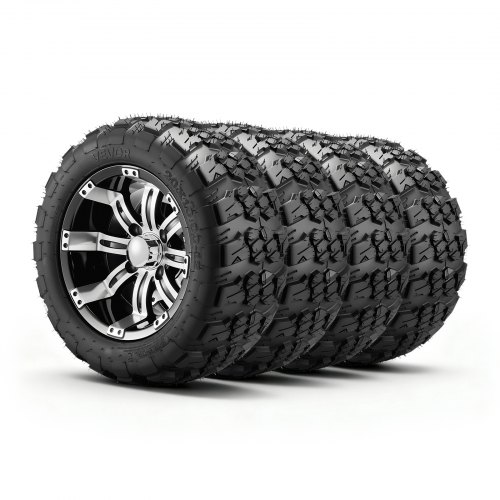 

VEVOR Golf Cart Wheels, 12" 20x10-12 Black Aluminum Alloy Golf Cart Tires and Wheels Combo (Set of 4) Fit Club Car, EZGO, Yamaha, 4 Ply Rubber 4-Lug Lawn Mower Tires & Rims, 800 lbs Load, All-Terrain