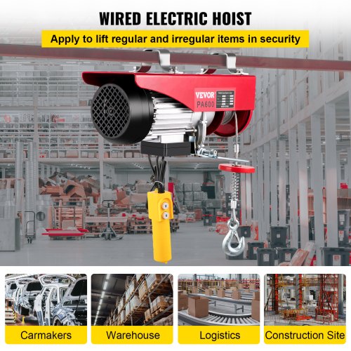 1320Lbs Lift Electric Wire Hoist Winch Crane with Remote Control Wired Control 
