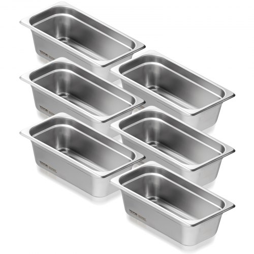 

VEVOR 6 Pack Hotel Pans, 1/3 Size Anti-Jam Steam Pan, 0.8mm Thick Stainless Steel Restaurant Steam Table Pan, 4-Inch Deep Commercial Table Pan, Catering Storage Food Pan, for Industrial & Scientific