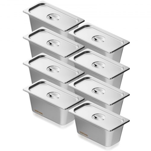 

VEVOR 8 Pack Hotel Pans, 1/3 Size Anti-Jam Steam Pan with Lid, 0.8mm Thick Stainless Steel Steam Table Pan, 6-Inch Deep Commercial Table Pan, Catering Storage Food Pan, for Industrial & Scientific