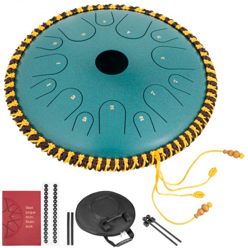 Tongue Drum 14Note Dish Shape Drum 14 Inch Dia. w/ Rope Decoration Mineral Green