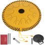Tongue Drum 14 Notes Dish Shape Drum 14 Inches Dia. With Rope Decoration, Golden