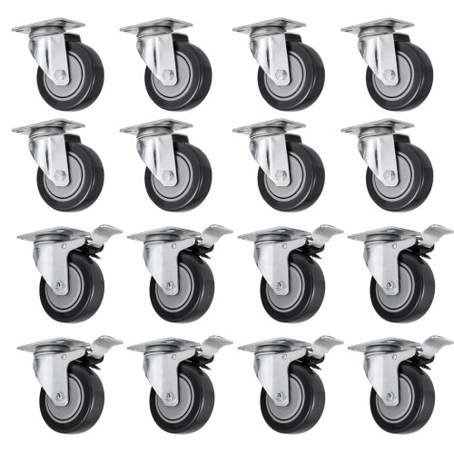 16Pack NK 2" Heavy Duty Swivel Caster Wheels Rubber with Top Plate and Bearing 