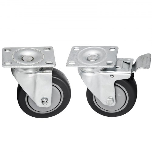 Set of 4 NK 2"-inch Low Profile HD Rubber Wheel Swivel Plate Casters with Brake 