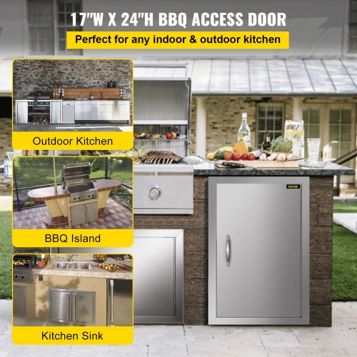 61X61cm Outdoor Kitchen Door Access Double Door Rust Resistant BBQ Island Grills