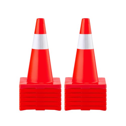 VEVOR 12Pack 18\" Traffic Cones, Safety Road Parking Cones PVC Base, Orange Traffic Cone with Reflective Collars, Hazard Construction Cones for Home T