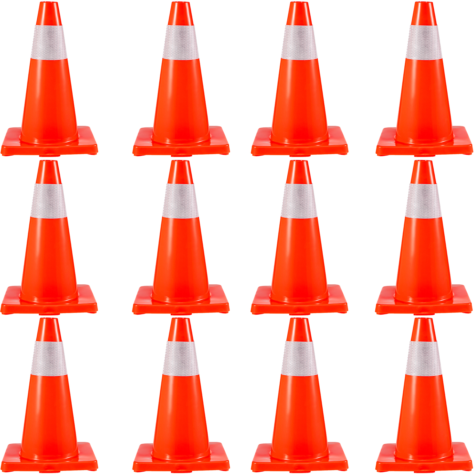 Traffic Safety Cones 12 PCS PVC Parking Cones 18" W/ 1 Reflective Collars 11" X 11" Red PVC Base For Higher Warning Roads Construction Sites от Vevor Many GEOs