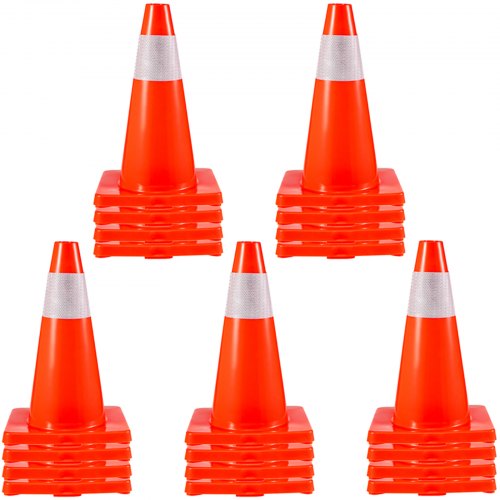 Traffic Safety Cones 20 PCS PVC Parking Cones 18" W/ 1 Reflective Collars 11" X 11" Red PVC Base For Higher Warning Roads Construction Sites