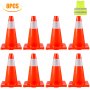 Traffic Safety Cones 8 PCS PVC Parking Cones 18" W/ 1 Reflective Collars 11" X 11" Red PVC Base For Higher Warning Roads Construction Sites
