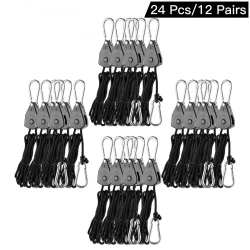 Grow Light Hanger Rope Hanger 24PCS / 12Pairs 1/8" 150lb 6ft Rope Ratchets