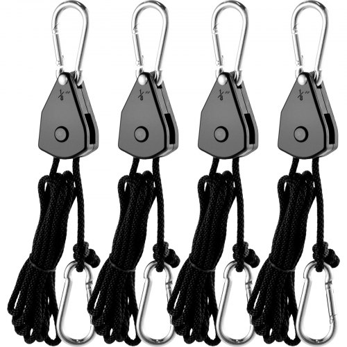 4PCS Grow Light Hangers 1/8'' Adjustable Rope Ratchets Hydroponics Tent Filters