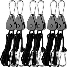 VEVOR Grow Light Hanger Rope Clip Hanger 3-Pair 1/8 Inch 6-Feet Rope Ratchets