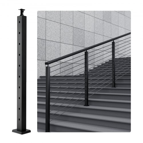 

VEVOR Cable Railing Post, 36" x 2" x 2" Steel 30° Angled Hole Stair Railing Post, 10 Pre-Drilled Holes, SUS304 Stainless Steel Cable Rail Post with Horizontal and Curved Bracket, 1-Pack, Black, 91.4*5*5 cm
